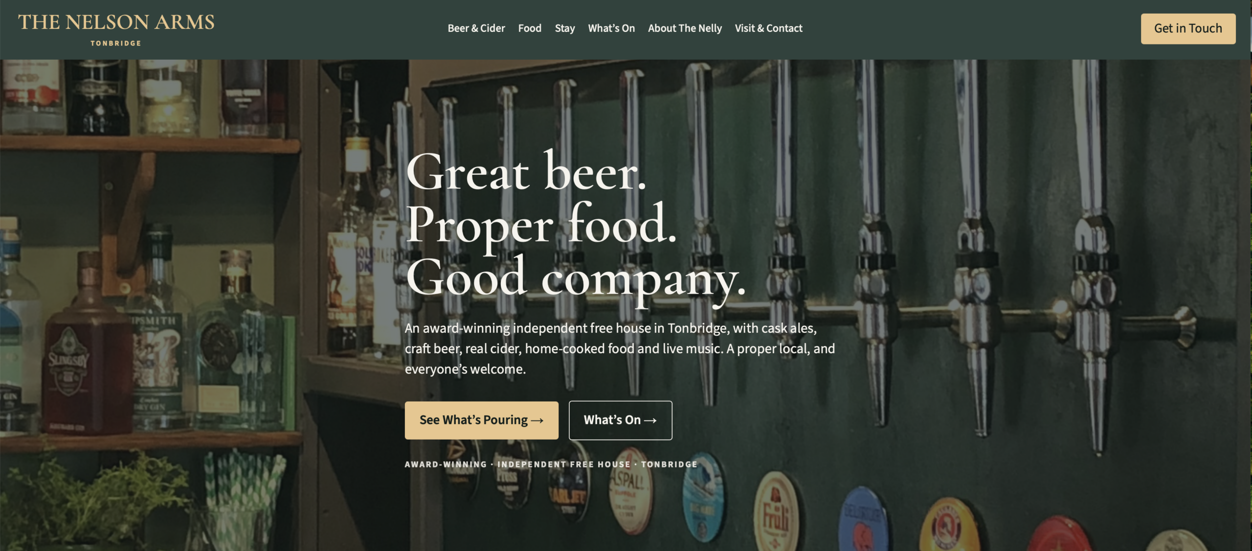 The Nelson Arms website homepage